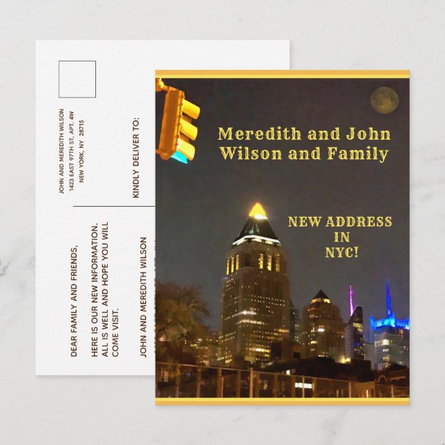 WE'VE MOVED NYC CITYSCAPE UNIQUE MOVE ANNOUNCEMENT POSTCARD (Front/Back)