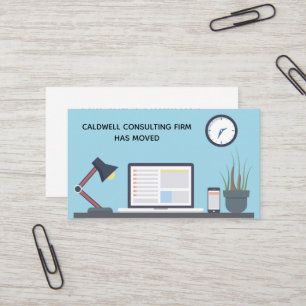 We've Moved Offices Cute Blue Desk Business Card