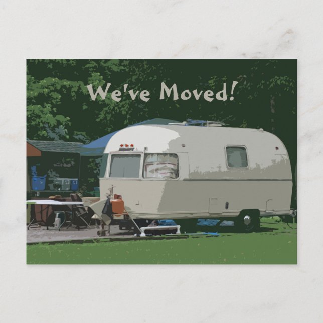 We've Moved Old Camper Camping Address Change Announcement Postcard (Front)