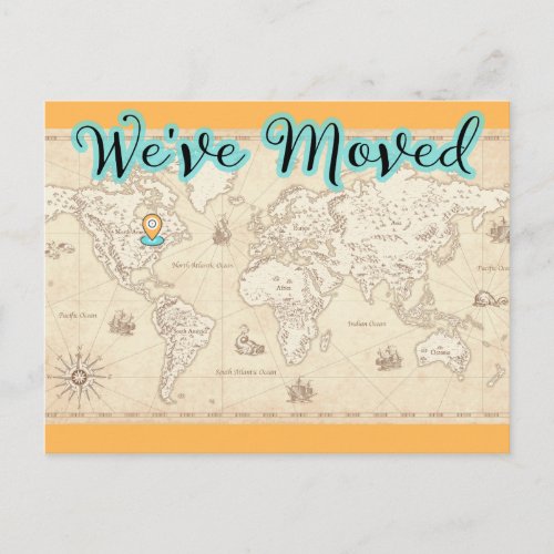 Weve Moved Old Time Map with Modern Flare Postcard