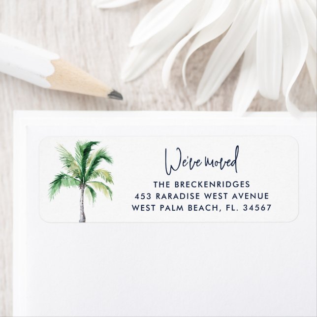 We've Moved Palm Tree Beach Return Address Label (Insitu)