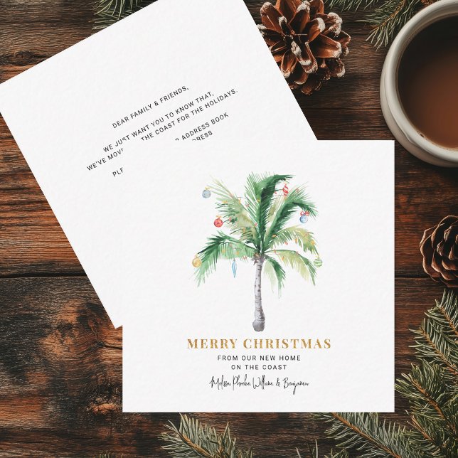 We've Moved Palm Tree Christmas Holidays Moving Note Card (Moving Announcement Christmas Holidays Family Change of Address Palm Tree Mini Card)