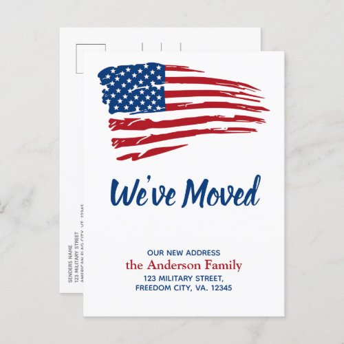 We've Moved Patriotic USA American Flag Moving Announcement Postcard