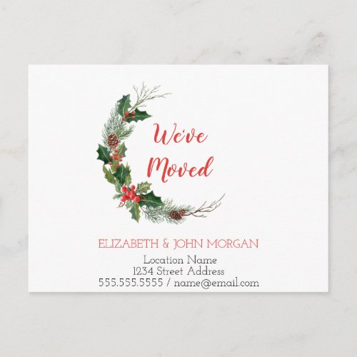 Weve MovedPine Tree Branches Holly Berry Announcement Postcard