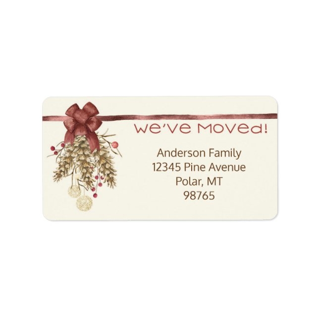 We've Moved Pinecone Nature Christmas Holiday Label (Front)