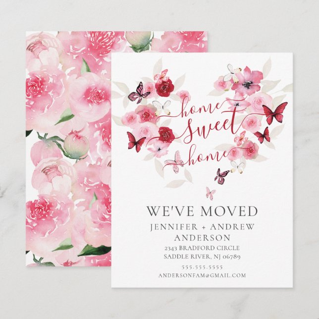 We've Moved Pink Floral Moving Announcement (Front/Back)