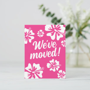 We've moved pink Hawaii flower moving postcard