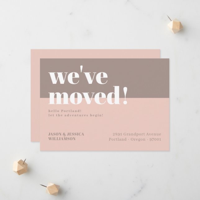 We've Moved! Pink Taupe Minimal Bold Type Announcement (Front/Back In Situ)