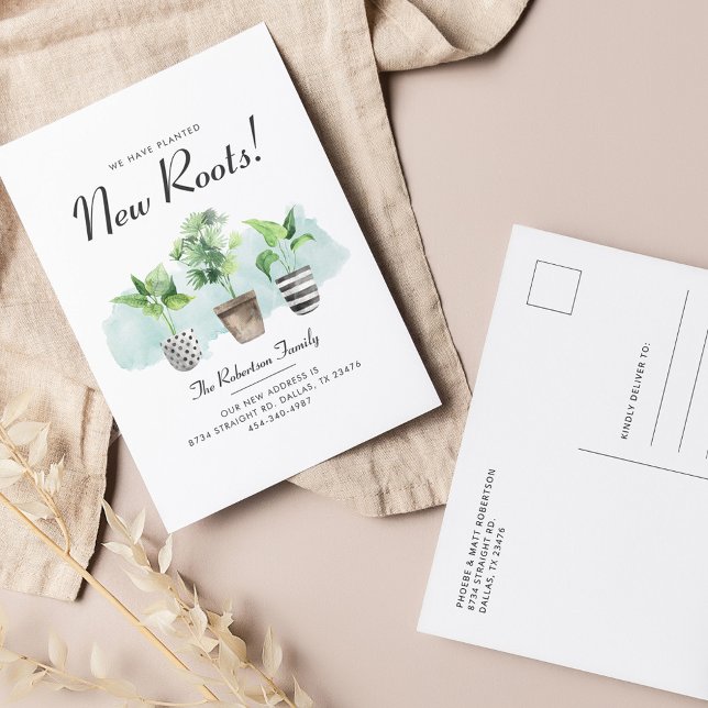 We've Moved Planted New Roots Moving Announcement Postcard (Potted Plants New Roots Moving Announcement Postcard)