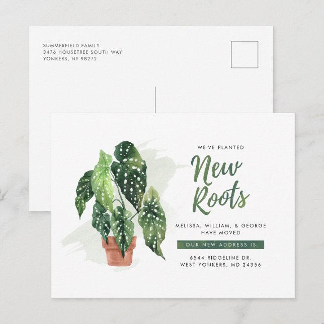 We've Moved Planted New Roots Moving Watercolor Announcement Postcard (Front/Back)