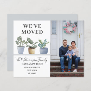 We've Moved Potted Plants Dusty Blue Announcement