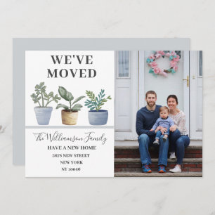 We've Moved Potted Plants Dusty Blue Announcement