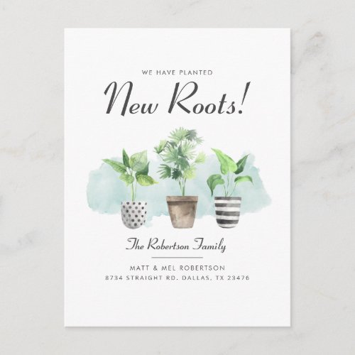 Weve Moved Potted Plants New Roots Moving Announcement Postcard