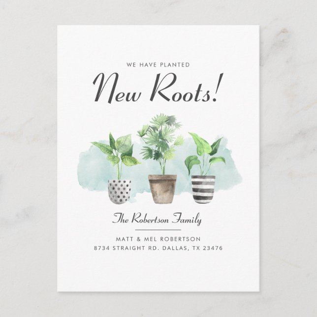 We've Moved Potted Plants New Roots Moving Announcement Postcard (Front)