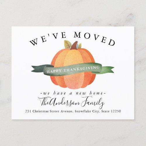 Weve Moved Pumpkin New Home Holiday Moving Announcement Postcard