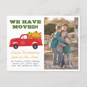 We've Moved Pumpkin Truck Photo Holiday Moving Announcement Postcard