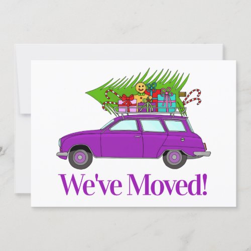 Weve Moved purple car Christmas Gifts Invitation