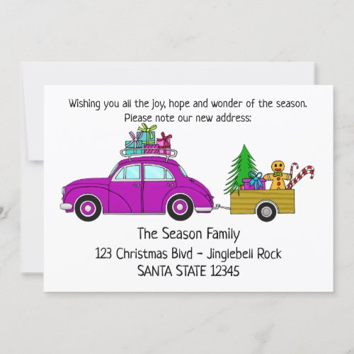 Weve Moved purple car Christmas Gifts Invitation