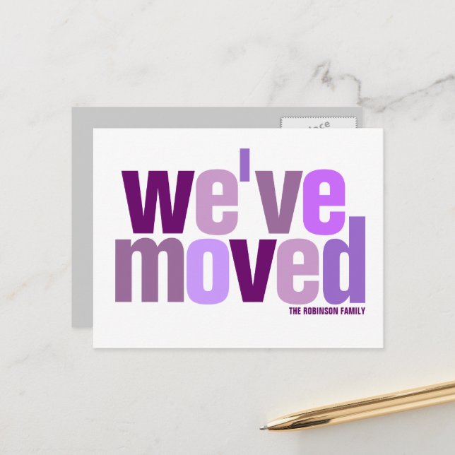 We've Moved (Purple Hues) Announcement Postcard (Front/Back In Situ)