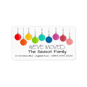 We've Moved Rainbow Christmas baubles Label
