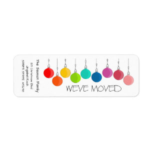 We've Moved Rainbow Christmas baubles Label