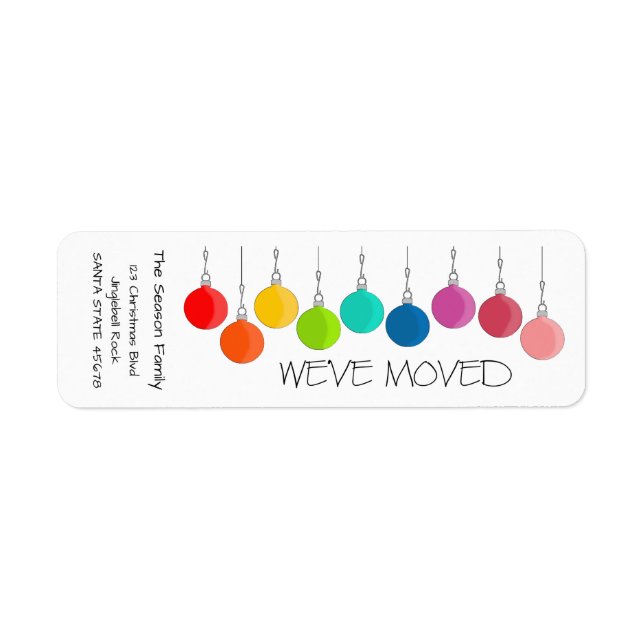 We've Moved Rainbow Christmas baubles Label (Front)