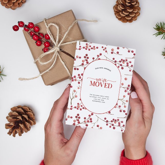 We've Moved Red Berry Announcement Postcard (Celebrate the new beginning with this festive 'We've Moved" postcard!
)
