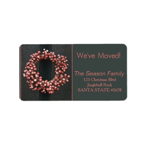 Weve Moved Red berry wreath Christmas label