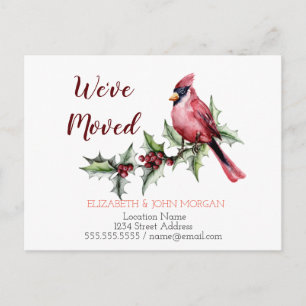 We've Moved,Red Cardinal Holly Berry Announcement Postcard