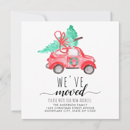 Weve Moved Red Christmas Car Tree Holiday Moving Announcement