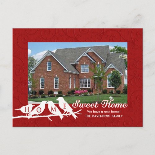 Weve Moved _ Red Home Sweet Home Birds on a Limb Announcement Postcard