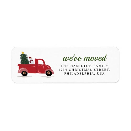 Weve Moved Red Truck Christmas Tree Snow Man Label