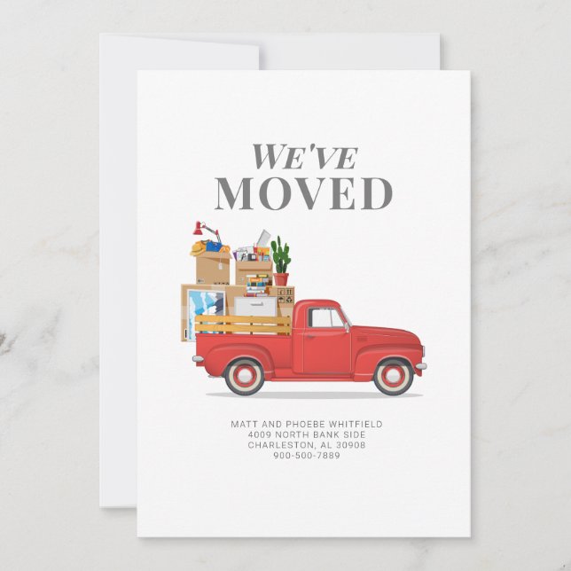 Weve Moved Red Truck Moving Announcement (Front)