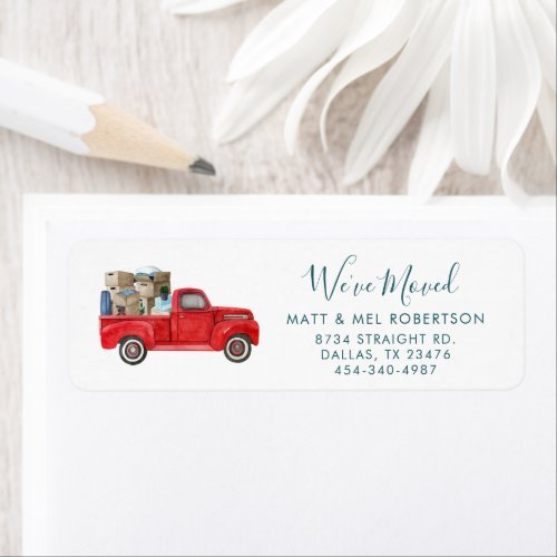 Weve Moved Red Truck Moving Return Address Label