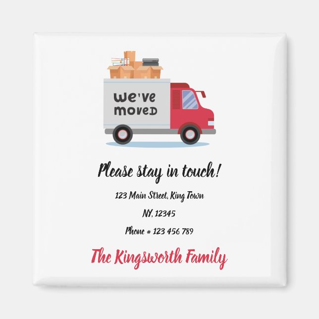 We've moved red truck personalized announcement magnet (Front)