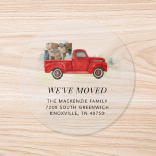 We've Moved Red Truck Return Address Classic Round Sticker