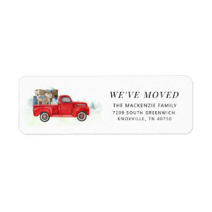 We've Moved Red Truck Return Address Label