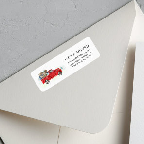 We've Moved Red Truck Return Address Label