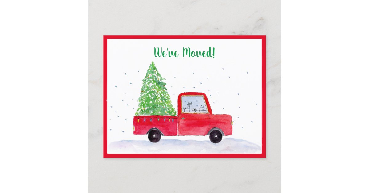We've Moved Red Truck With Christmas Tree Announcement Postcard | Zazzle.com