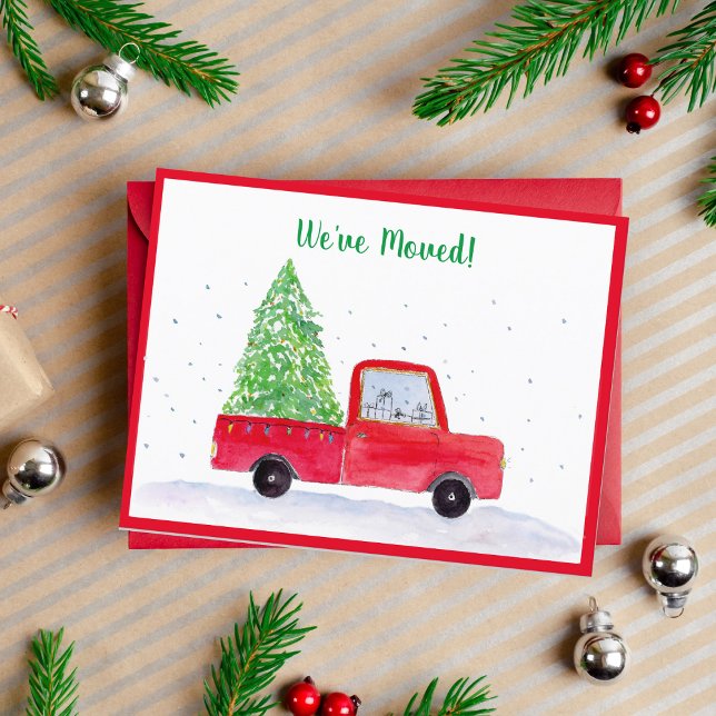 We've Moved Red Truck With Christmas Tree Announcement Postcard (Creator Uploaded)