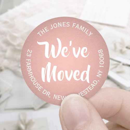 Weve Moved Rose Gold Faux Foil Return Address Classic Round Sticker