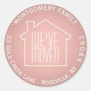We've Moved Rose Gold Faux Foil Return Address Classic Round Sticker