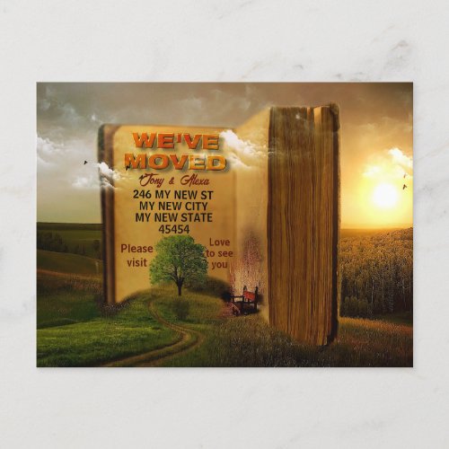 Weve Moved Rustic Book Arty New Home Postcard