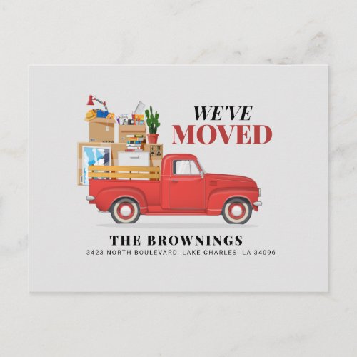 Weve Moved Rustic Red Truck Moving New Address Announcement Postcard
