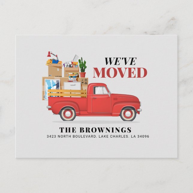 We've Moved Rustic Red Truck Moving New Address Announcement Postcard (Front)
