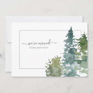 We've Moved Rustic Watercolor Evergreen Announcement