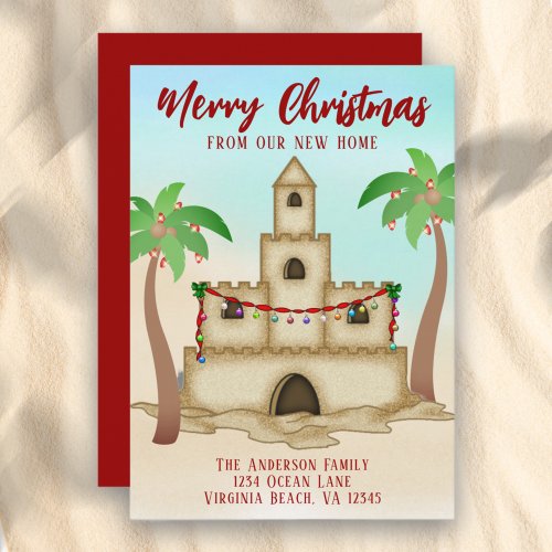 Weve Moved Sandcastle New Beach Home Christmas Holiday Card