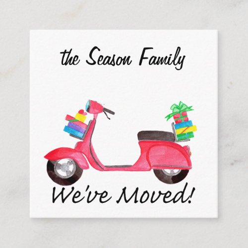 Weve Moved scooter and Christmas gifts Enclosure Card