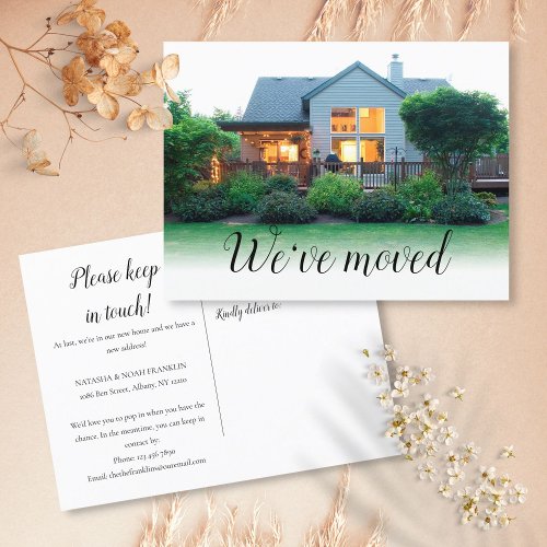 Weve Moved Script New Home Address Photo Announcement Postcard