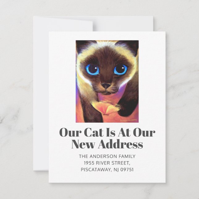 We've Moved Siamese Cat Pet Script New Home Moving Announcement (Front)